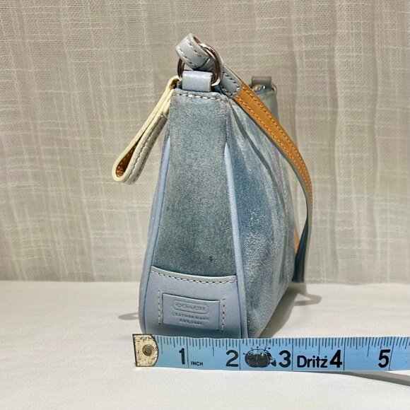 Coach Vintage Baby Blue Suede Leather Heart Stitched Demi Y2K Purse RARE 6732 - Picture 15 of 16